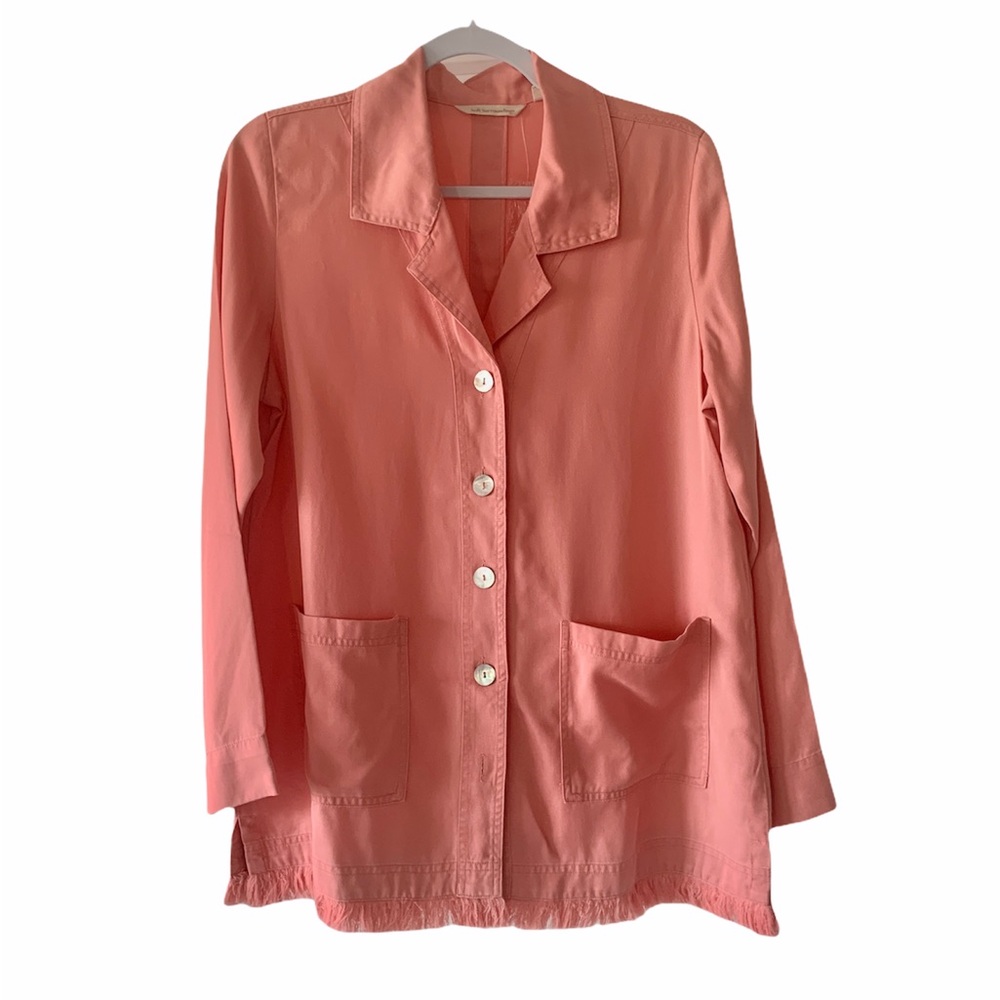 Soft Surroundings Orange Peach Button Up Oversized Shirt Shacket